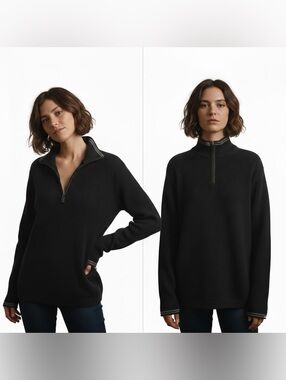 Gap Unisex Y2K 2002 Heavyweight Ribbed Cotton Sweater Cadet Collar with Zipper L